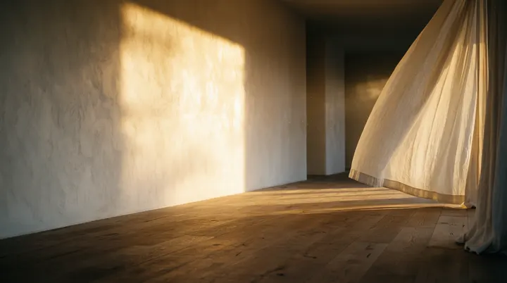 Avondlicht over een gekalkt interieur